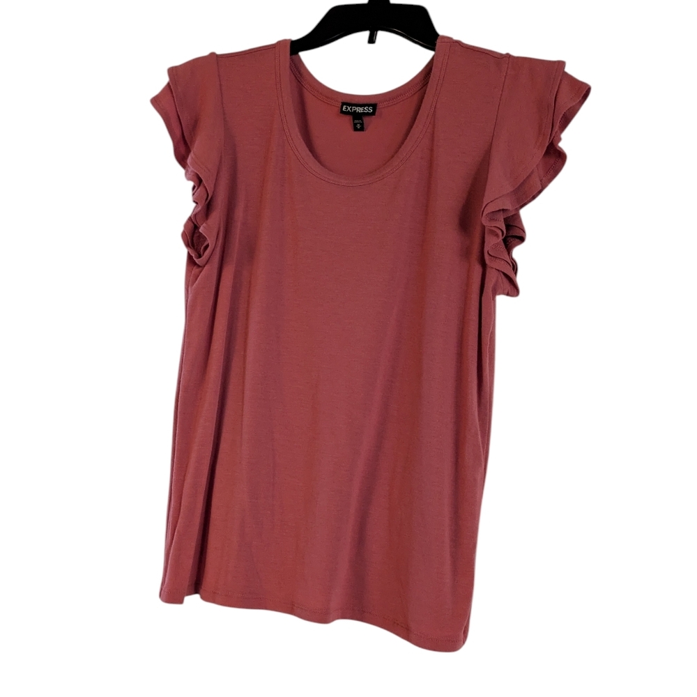Express Ruffled Sleeve Rose Top - Picture 4 of 6